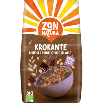 Zonnatura Biologische Krokante Muesli Pure Chocolade 375 g 