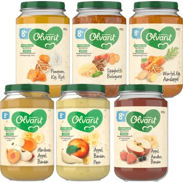 Olvarit 8+ Maanden Maaltijdpotjes en Fruitpotjes 6 x 200g