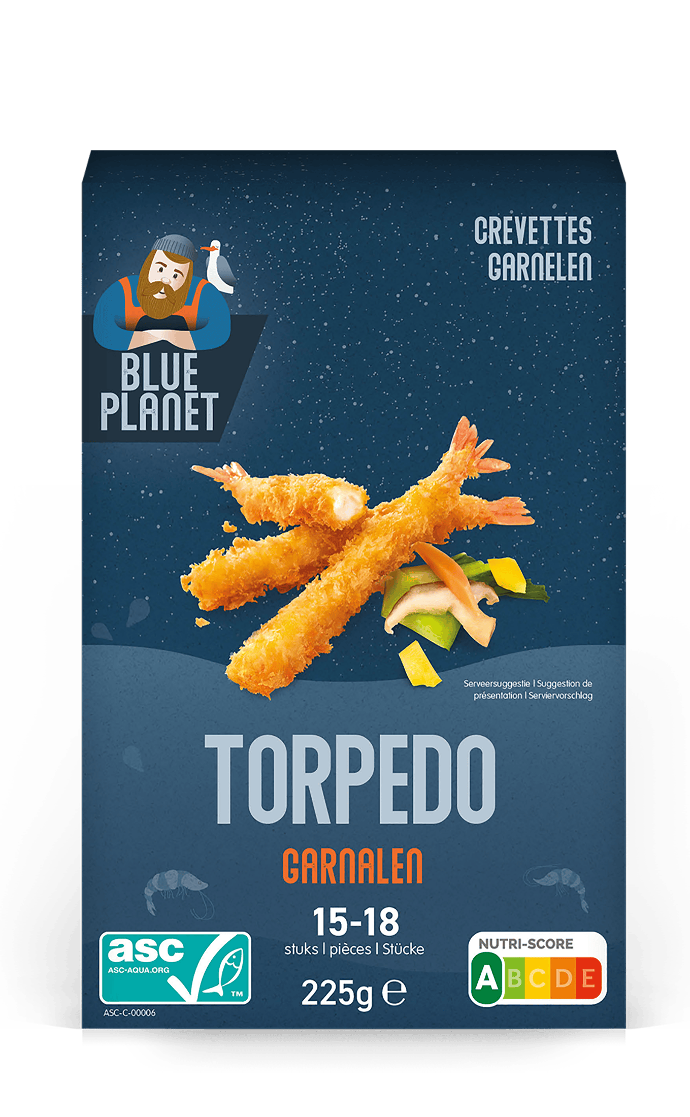 Blue Planet Voorgebakken torpedo garnalen Zak 225 g