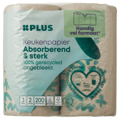 PLUS Keukenpapier (half)vel 3laags eco Zak 2 st