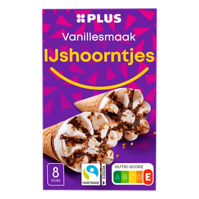 PLUS Ijshoorntjes vanille smaak Doos 556 g