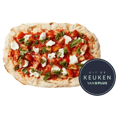 Uit de keuken van PLUS Pinsa tomaat mozzarella pesto Stuk 1 st