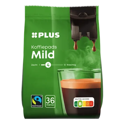 PLUS Koffiepads mild Fairtrade Zak 36 st