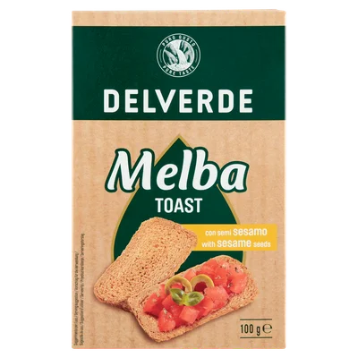 Delverde Melba toast met sesamzaadjes Doos 100 g