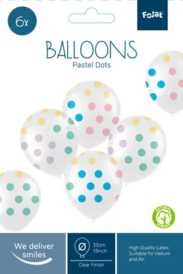 Folat Ballonnen pastel dots 33 cm Blister 6 st