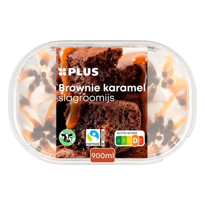 PLUS Slagroomijs brownie karamel Kuipje 900 ml