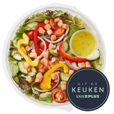 Uit de keuken van PLUS Salade gerookte zalm Bakje 455 g