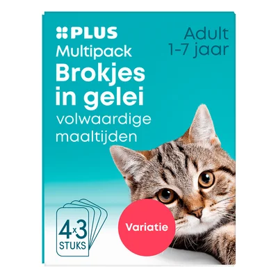 PLUS Brokjes in gelei multipack vlees adult Doos 12 st