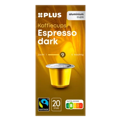 PLUS Koffiecups espresso dark Fairtrade Doos 20 st