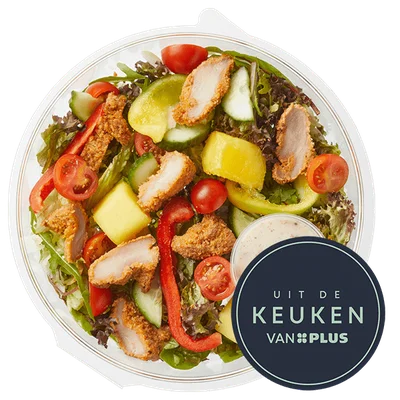 Uit de keuken van PLUS Lunchsalade gegrilde kip mango Bakje 350 g