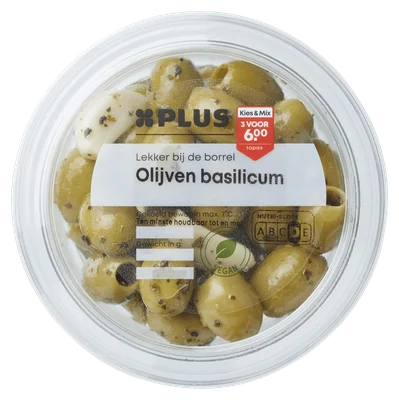 PLUS Olijven basilicum Bakje 130 g