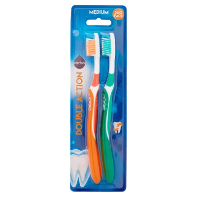 Derlon Tandenborstel medium duo pack Set 2 st