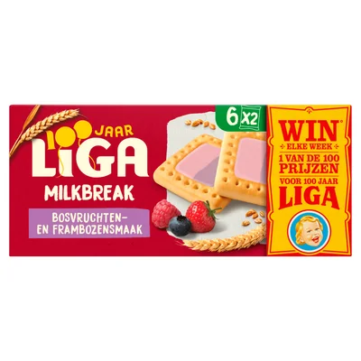 Liga Milkbreak koekjes bosvruchten framboos Pak 245 g
