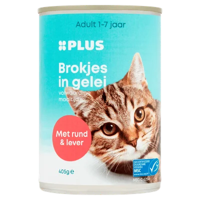 PLUS Brokjes in gelei Rund &amp; lever Blik 405 g