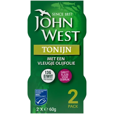 John West Tonijnstukken olijfolie MSC 2 pack Blik 2 st