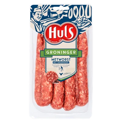 Huls Groninger metworst 4 stuks Tray 380 g