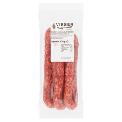 Visser Droge worst naturel 3 stuks Zak 270 g