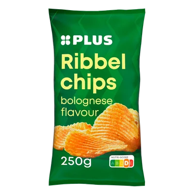 PLUS Ribbelchips bolognese Zak 250 g