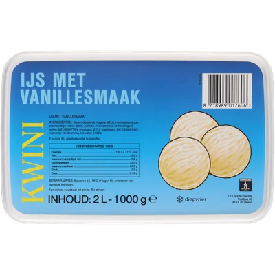 Kwini Vanille ijs Bakje 2000 ml