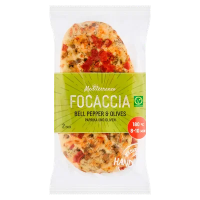 Mediterraneo Focaccia met paprika en olijven Zak 2 st