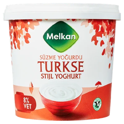 Melkan Turkse stijl yoghurt 8% vet Emmer 1000 ml