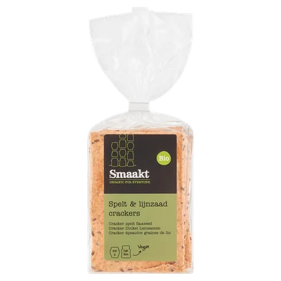 Smaakt Crackers vegan spelt &amp; lijnzaad bio Zak 200 g