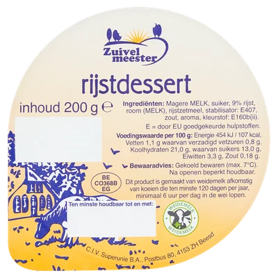 Zuivelmeester Rijstdessert Beker 200 g