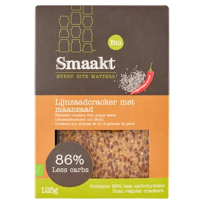 Smaakt Lijnzaadcrackers less carb biologisch Doos 125 g