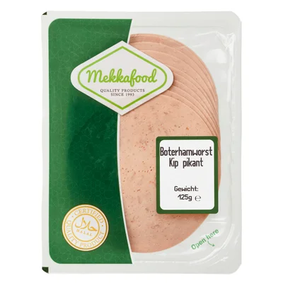 Mekkafood Kip boterhamworst pikant Tray 125 g