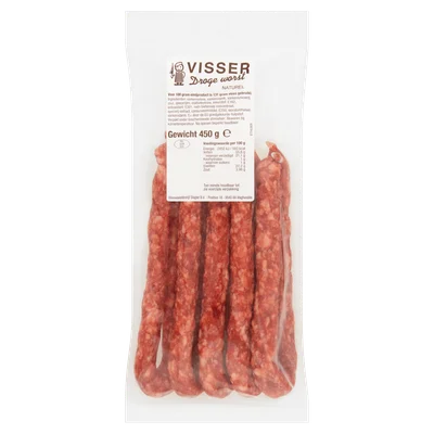 Visser Droge worst naturel 5 stuks Stuk 450 g