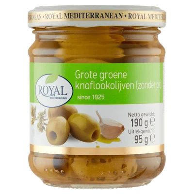 Royal Groene knoflookolijven zonder pit Pot 180 g