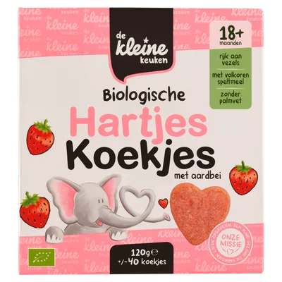 De Kleine Keuken BIO Hartjes koekjes aardbei +18M Doos 120 g