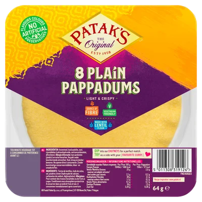 Patak's Pappadums ready to eat Pak 64 g