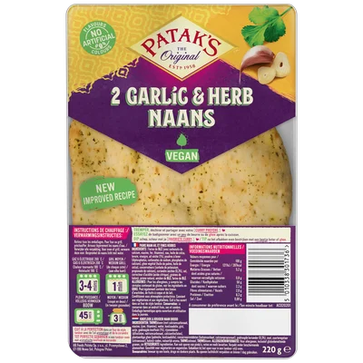 Patak's Naan knoflook en kruiden Zakje 220 g
