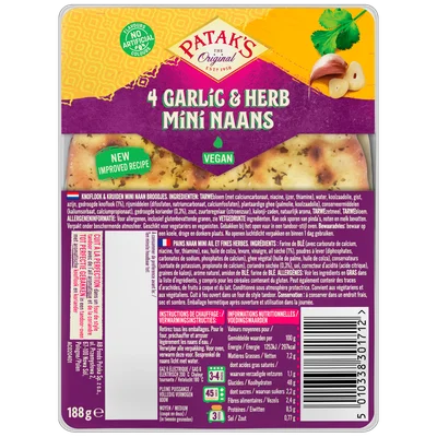 Patak's Mini naan knoflook en kruiden Zakje 188 g