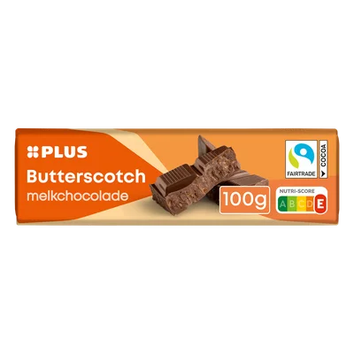 PLUS Chocoladereep butterscotch Fairtrade Wikkel 100 g