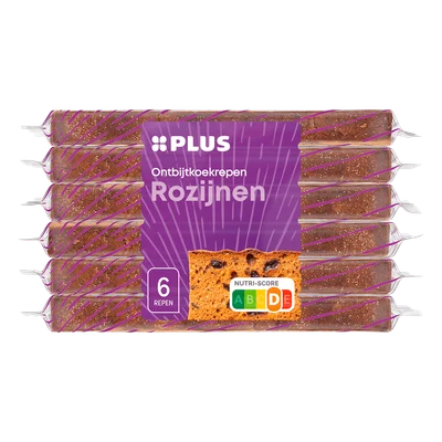 PLUS Ontbijtkoekrepen Rozijnen 6 pack Wikkel 390 g