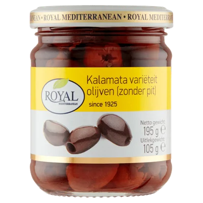 Royal Kalamata variëteit olijven zonder pit Pot 190 g