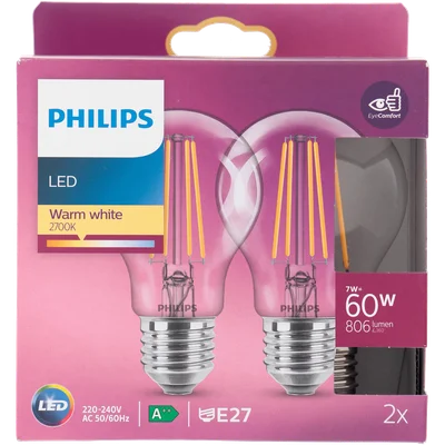 Philips LED 60W peer E27 helder niet dimbaar Doos 2 st