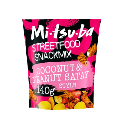 Mitsuba Street food snackmix coconut &amp; peanut Zakje 140 g