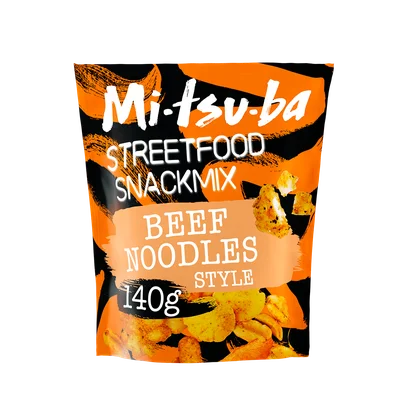 Mitsuba Street food snackmix beef noodles Zakje 140 g