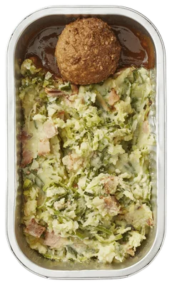 Uit de keuken van PLUS Preistamppot gehaktbal spekjes