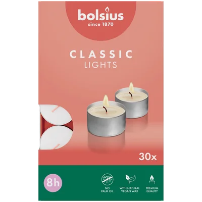 Bolsius Theelichten 8-uur doos 30 Wit