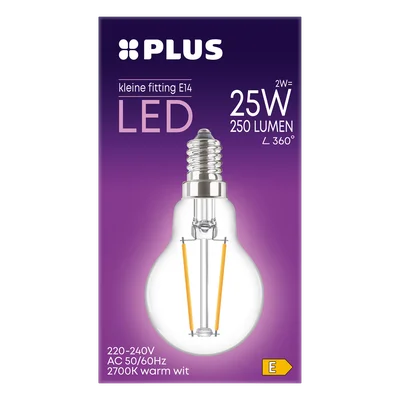 PLUS Lamp 25W Kogel kleine fitting helder