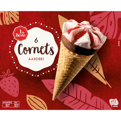 1 de Beste Cornets aardbei 6 stuks