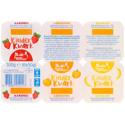 Zuivelmeester Kinderkwark aardbei-abrikoos-banaan 6 stuks