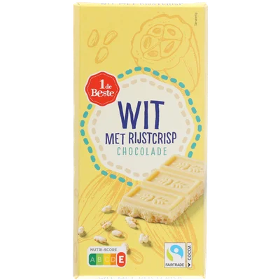 1 de Beste Chocoladereep wit met rijstcrisp