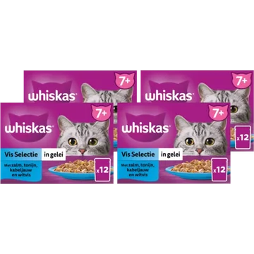 Whiskas 7+ Natvoer - Vis - Selectie in gelei - maaltijdzakjes 4 x 12 x 85 g