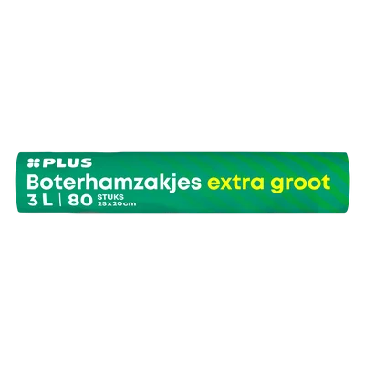 PLUS Boterhamzakjes Knooptop 3L Krimp 80 st