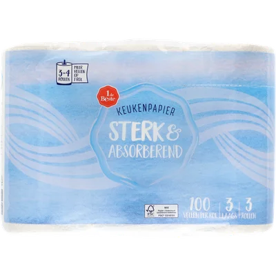 1 de Beste Keukenpapier 3 rollen 3 laags